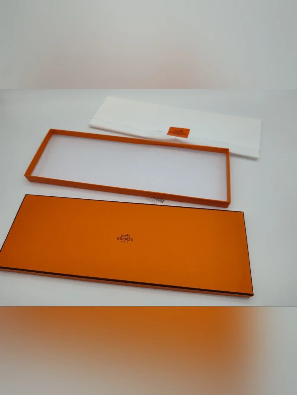 HERMÈS Paris Long Gift Box w Tissue Receipt Sleeve UV Verified Packaging 15in